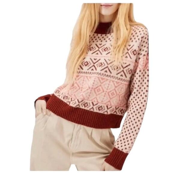 American Eagle Nordic Fair Isle Pullover Sweater Mock Neck Size M - Picture 1 of 6